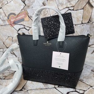 #bagsavenue ina greta satchel black glitter slim card set crossbody Kate Spade